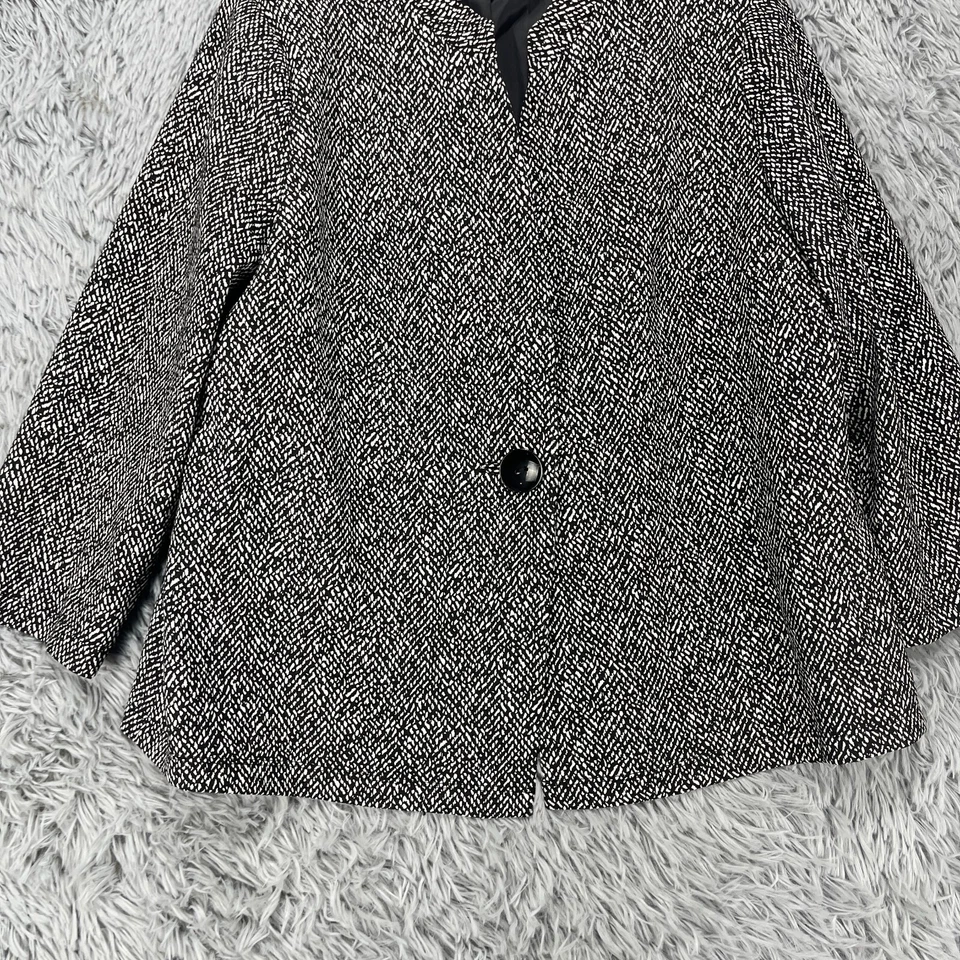 Blazer Kasper Para Mujer 14 Negro Blanco Geométrico Oficina Carrera Un Botón Mínimo Foto 3 de 4