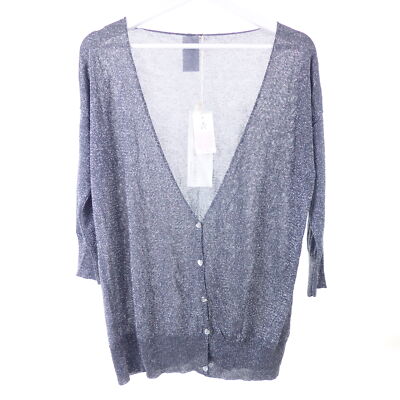 YOUR & SELF Cardigan Sweater Button Gray Silver Glitter Size M 38