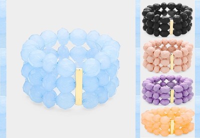 Stack Seed Bracelet 3 Row Strand String Stretch Bead Bangle Ball Pearl Clear 