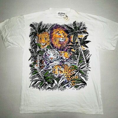 Vintage Artworks By Knitworks 1989 Jungle Cats Shirt One Size Made In USA Xl