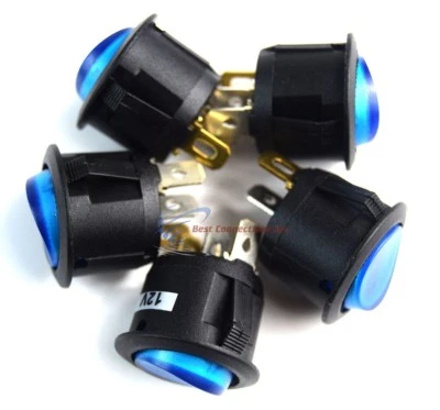 NIPPON AMERICA Switch Round 3 Prong BLUE LED Rocker Switch SPST Toggle Switch 5 Pack EC-1217