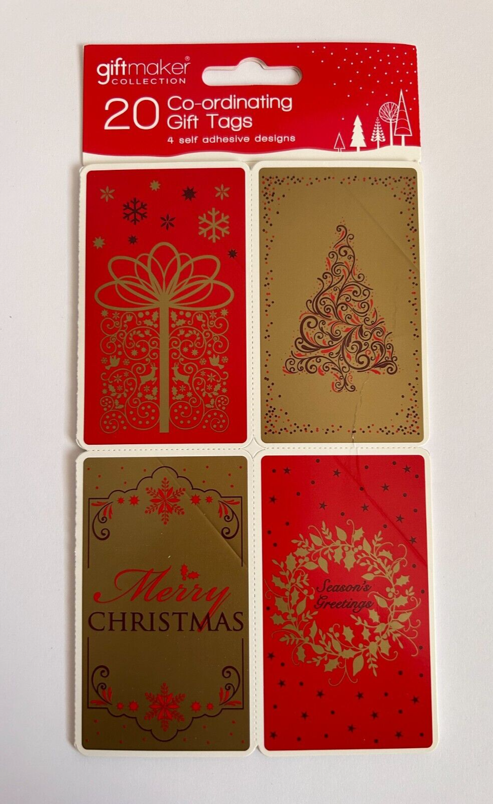 20x Christmas Gift Tags Present, Co-ordinating Gift Tag 4 designs Self adhesive