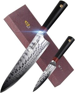 Couteau de cuisine TUO TC0313D en damas 2 pièces, acier au carbone japonais AUS-10 01232002