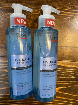2x Eucerin Hydrating Cleansing Gel Hyaluronic Acid Bundle NEW 6.8oz