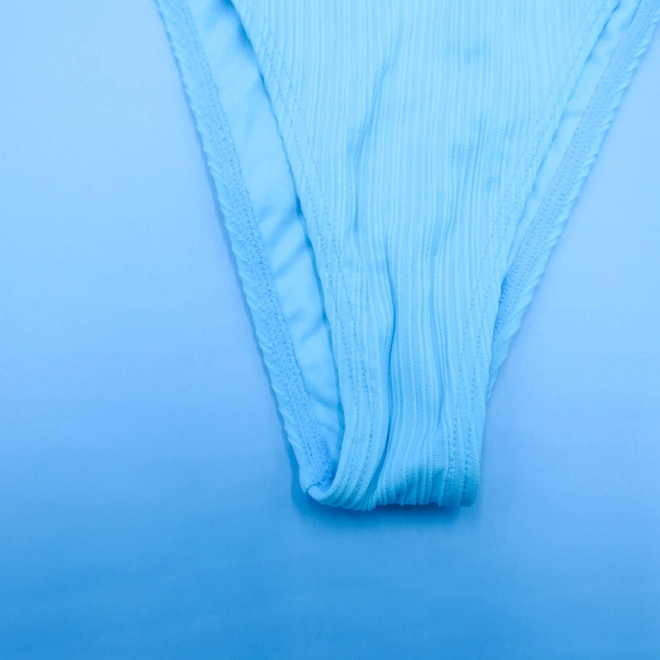 Frankies бикини маленький синий ребристый глубокий вырез высокая талия бикини низ купальный костюм - Изображение 3 из 4