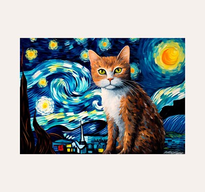 Cat in Starry Night Poster Print American Wirehair Cat 3