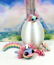 5pcs 3D Printed Mini Axolotl with Egg, Cute Articulated Mini Axolotl Fidget Toy