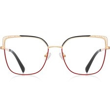 Square Glasses for Women Girls Cut Out Metal Eyeglasses Frame Spring Hinges