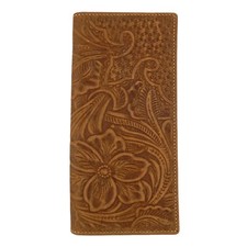 Men's Rodeo Wallet Bi-Fold Genuine Tooled Leather Woven Floral Brown Western