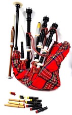 Highland Scottish Bagpipe- Royal Stewart Cover with Silver Mounts  Tutor Book