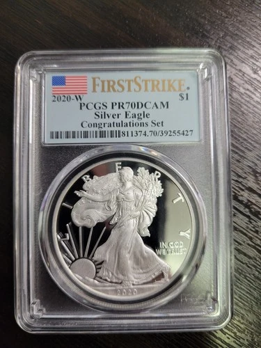 PR70 2020-W DCAM American Silver Eagle PCGS Blue Label Congratulations Set Coin