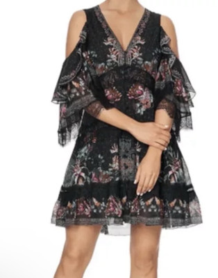 Camilla Restless Night Silk Button Up Dress with Lace Insert XS NWOT