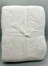 New (1) Pottery Barn Hanna Cotton Linen Quilted Euro Pillow Sham, Square ~ White