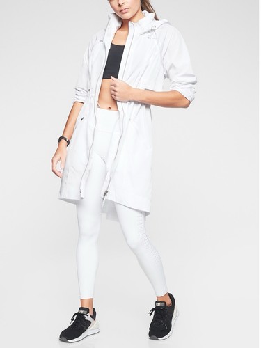 Athleta Rain Drop Jacket Women's L Starlight White Hooded Longline 405457 NEW