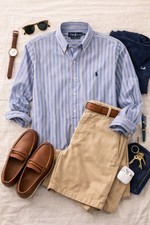 Ralph Lauren Classic Fit Blue White Striped Cotton L Sleeve Shirt.Mens Sz 16.5.