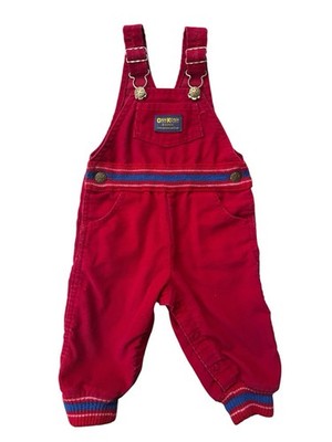 Vintage Baby B'gosh Oshkosh Red Corduroy Overalls Size 18 Months