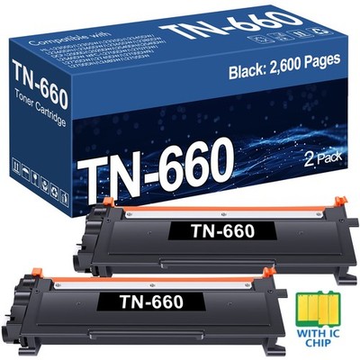 2PK Black Toner Cartridge For Brother TN660 TN630 HL-L2380DW MFC-L2700DW Printer