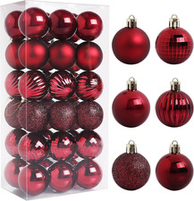 36pcs 1.57" Burgundy Christmas Ball Ornaments Shatterproof Hanging Decor Set