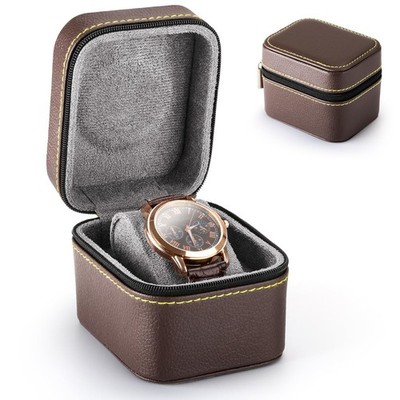 VELORIA Brown Premium PU Leather Single Watch Box for 3x3x4 inches, 