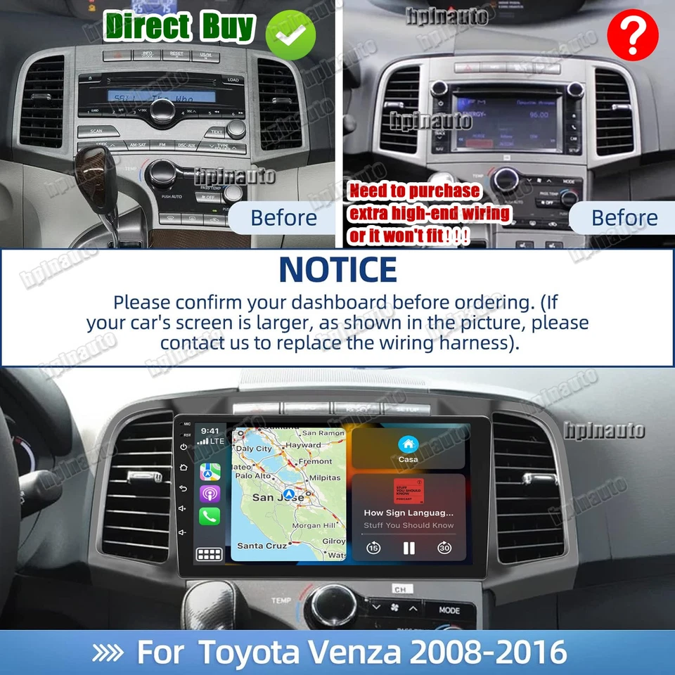 Android15 2+64 Radio Estéreo GPS Navegación Unidad Principal CarPlay Para Toyota Venza 2008-2016 Foto 2 de 4