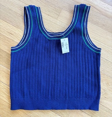 NWT Aeropostale Scoopneck Sweater Tank Top Navy Blue Striped Trim L