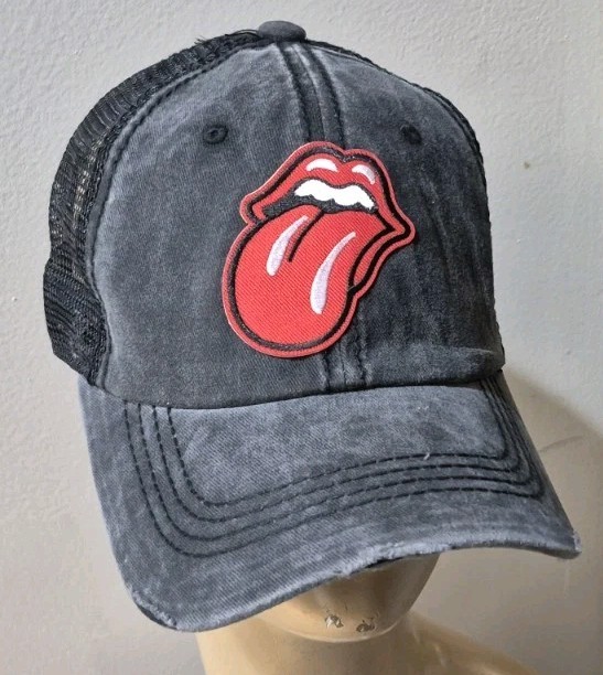 The Rolling Stones Trucker Hat Distressed Baseball Cap Charcoal Black Mesh