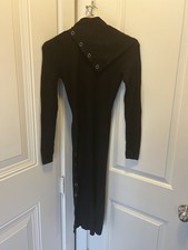 GUESS Black Knit Sweater Dress Button Accent Long Sleeve Midi XS