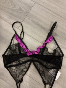 BNWT Vintage Ann Summers Black & Orchid Obsession Spider Basque Size Large