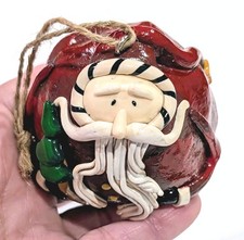 Handmade Clay Pottery Santa Christmas Ornament Rustic Primitive 3" x 3"