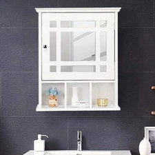 Bathroom Wall Mount Medicine Wall Cabinet Storage with Door with Shelves White