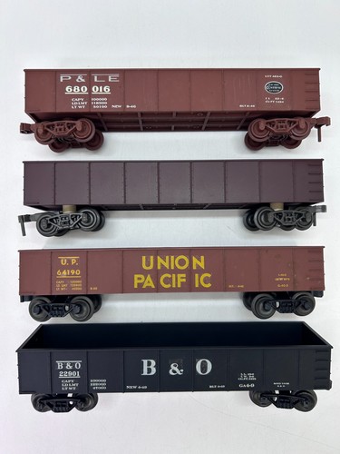 Lote de 4 vagones de carga góndola calibre O Lionel P&LE 680016 UP 64190 B&O 22901 | Condition: Used