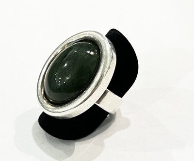 925/- Silberring, Jade, Cabochon, Gr. 52, Größenverstellbar, Sterlingsilber