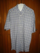 GEOFFREY BEENE Men's Short Sleeve Blue/White Cotton Poly Plaid Casual Shirt L/G