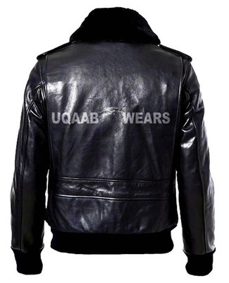 Mens Genuine Leather Bomber Pilot Removable Fur Collar A2 Flight