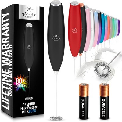 Zulay Kitchen Handheld Milk Frother with Duracell AA Batteries   Ultra Fast