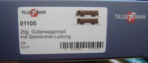 Tillig TT 01105 2-teil. Güterwagenset m. Steinkohle-Ladung DB "Neu"(602) | Zustand: Neu