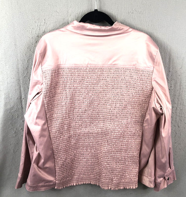 Susan Graver Jacket Women 2X Plus Size Pink  Moto Smocked Feminine Trucker