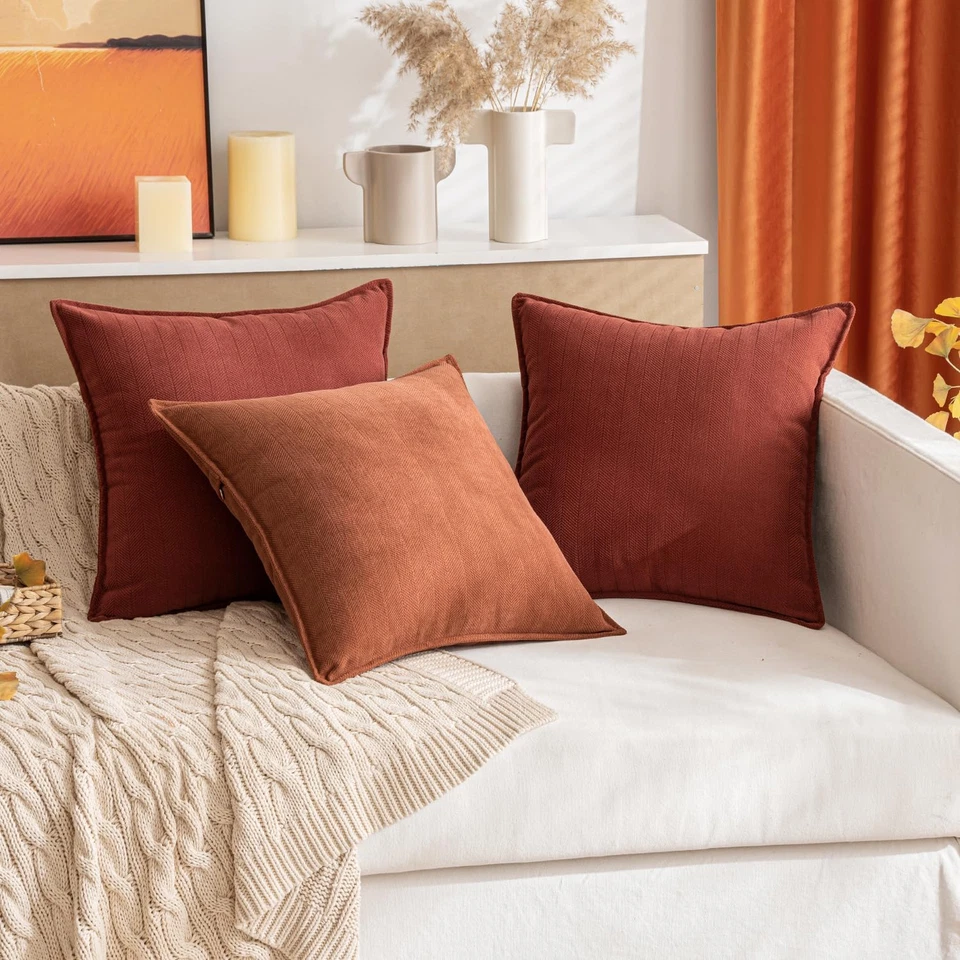 MIULEE Pack of 2 Rust Decorative Pillow Covers 18X18 Inch Fall Soft Chenille Lux - Image 3 of 4