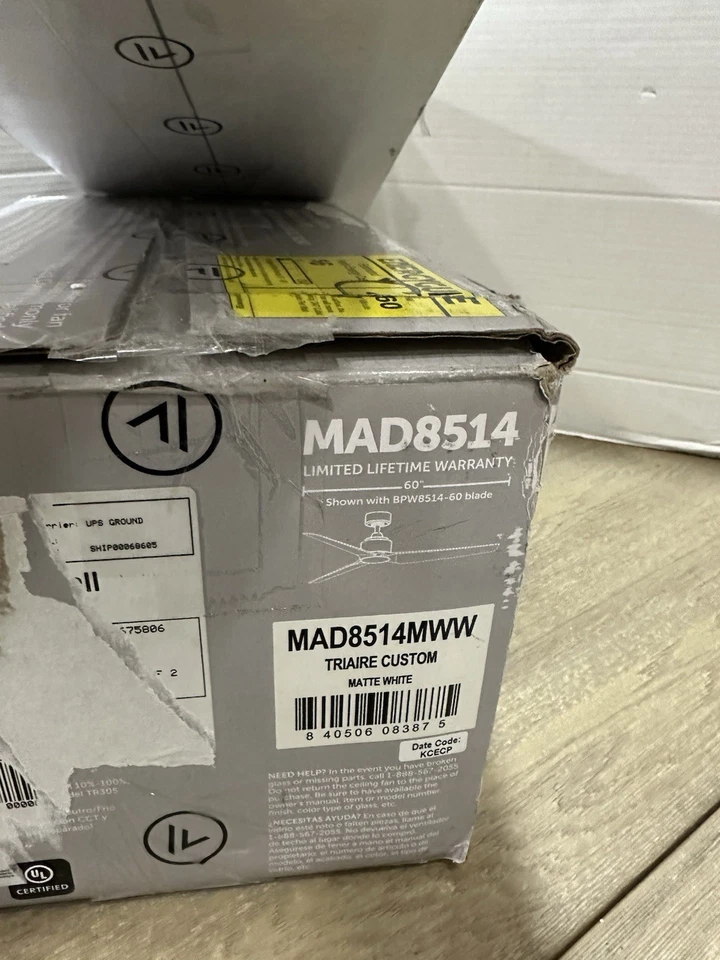 Fanimation TriAire Custom Ceiling Fan matte white MAD8514 44" blades - Image 4 of 4