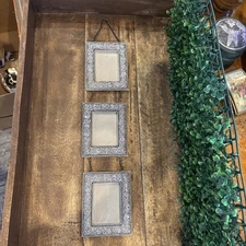 VTG 3-Piece Photo Hanging Silver Picture Metal Frame 2.5" x 3.5"