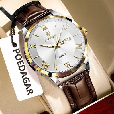Herren Luxus Uhr Lederarmband Wasserdicht 3ATM Datum Leucht Quarz Armbanduhr