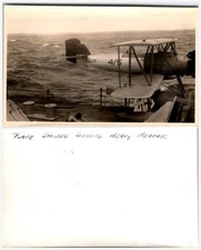 1930s US Navy Biplane Heavy Weather at Sea Photograph Seaplane Aviation Era