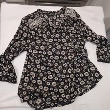 Style & Co Floral Geometric Short Sleeve Blouse, Size L