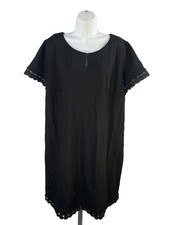 Talbots Women's Black Embroidered Trim Short Sleeve Midi Dress - 16W Plus