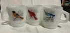 Vintage White MILK GLASS Anchor Hocking FIRE KING Cardinal & Birds Coffee Mugs 3