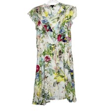 COCO + CARMEN Floral Mini Dress Tie Front Flutter Sleeve White Multi Size L/XL