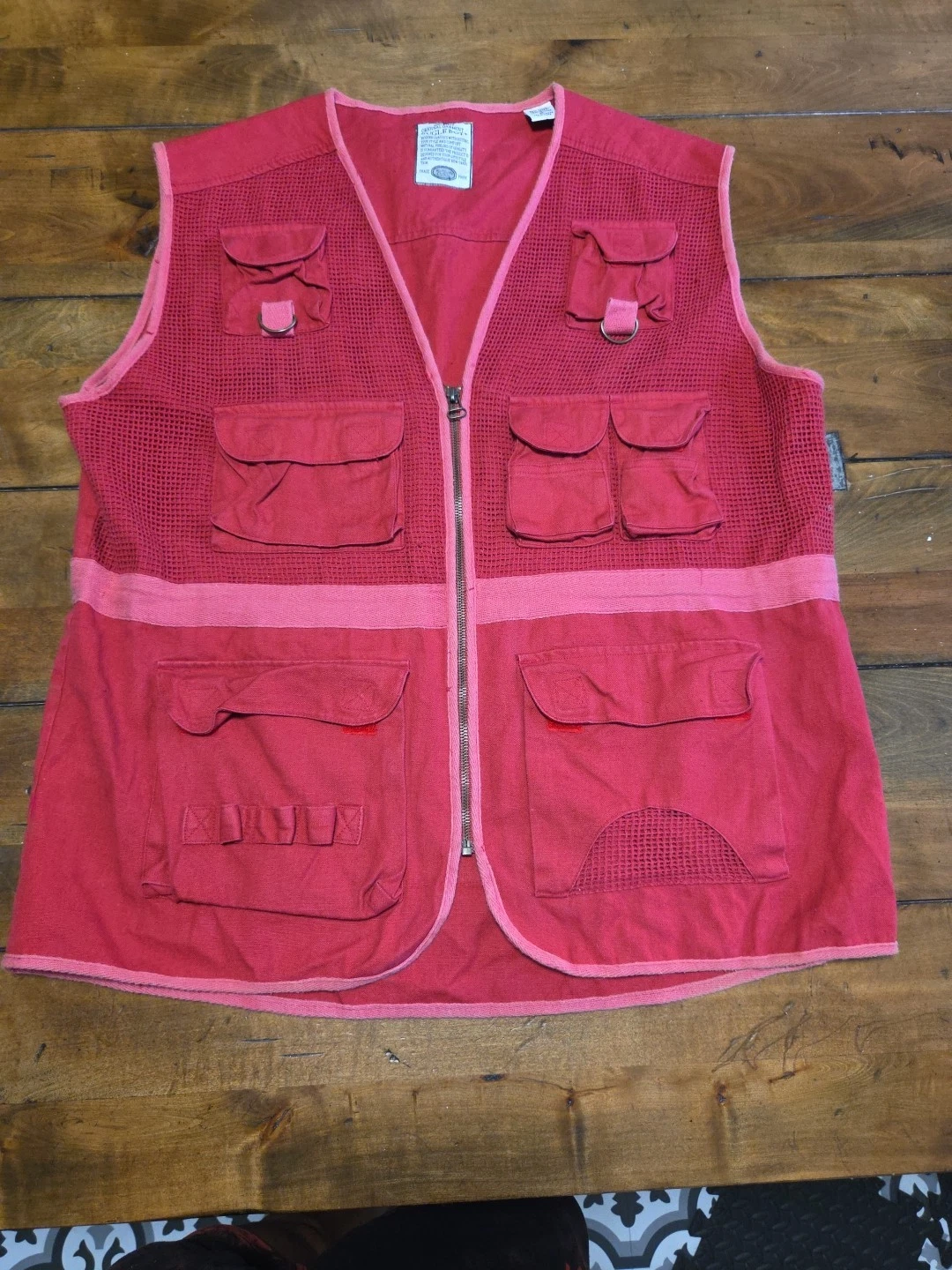 VTG 90s Bugle Boy Red Utility Fishing Vest Mesh Multi Pocket Cargo Men XL