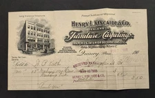 1905 antique HENRY L KINCAIDE & CO quincy ma FURNITURE billhead receipt