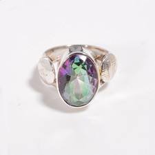 Rainbow Mystic Topaz Ring 925 Sterling Silver Handmade Statement Gift Jewelry