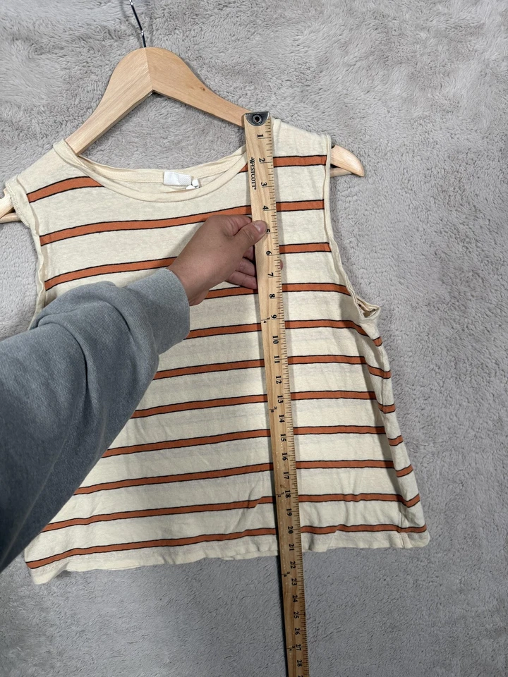 Toast Shirt Womens Large Cream Rust Striped Sleeveless Tank Top Cotton Linen - Image 4 of 4